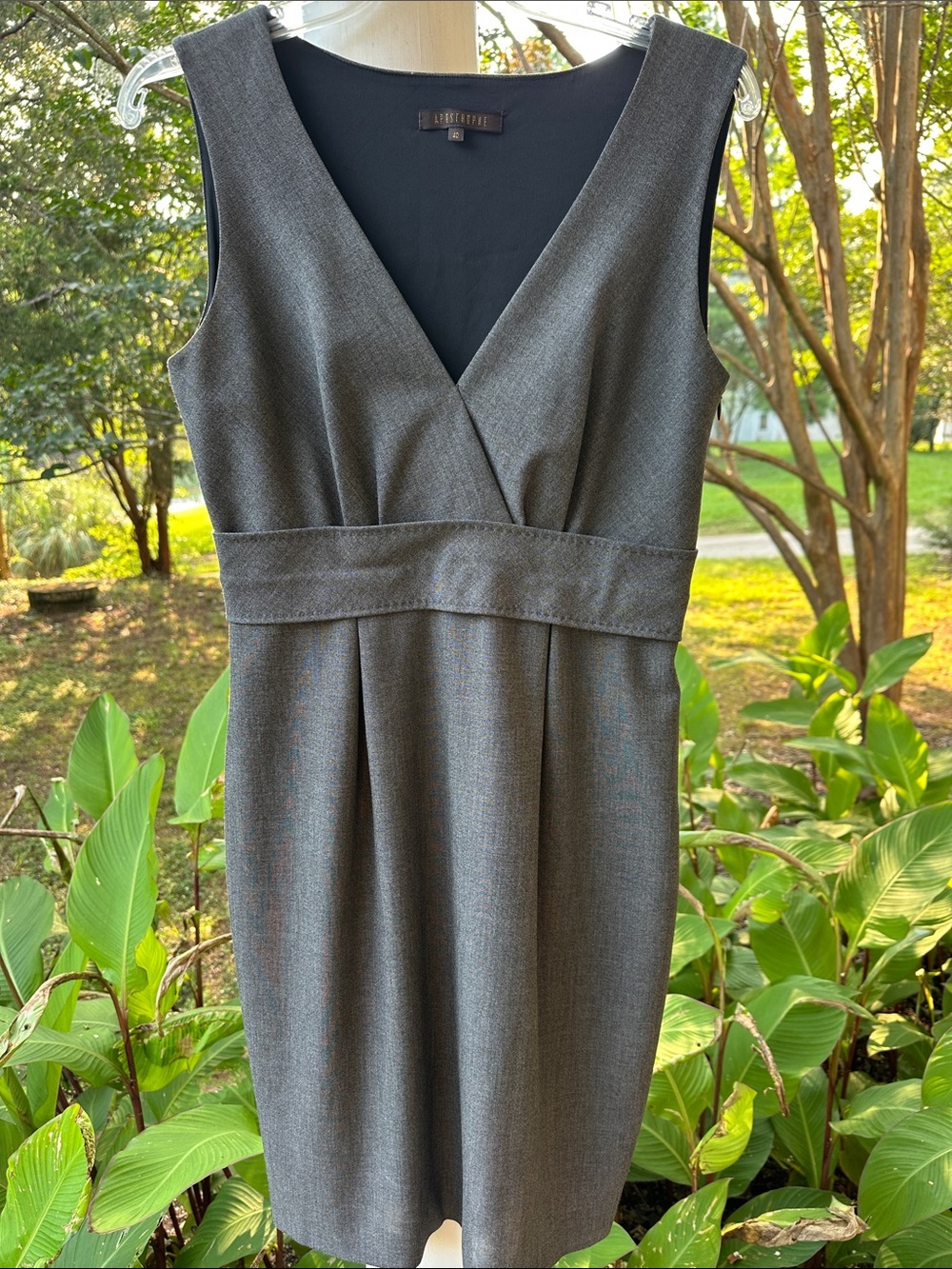 Apostrophe Charcoal Gray Sleeveless V-Neck Midi Dress